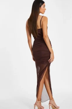 Quiz Brown Glitter Mesh Midaxi Dress Outlet