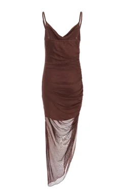 Quiz Brown Glitter Mesh Midaxi Dress Outlet