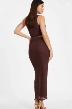 Quiz Brown Glitter Mesh Midaxi Skirt Discount