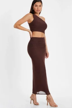 Quiz Brown Glitter Mesh Midaxi Skirt Discount