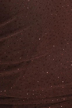 Quiz Brown Glitter Mesh One Shoulder Crop Top Clearance