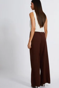 Quiz High Waist Wide Leg Trousers Brown Outlet