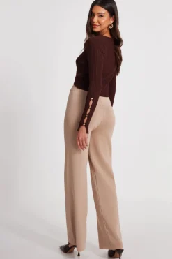 Quiz Brown Knit Crossover Cropped Jumper New