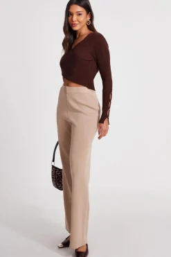 Quiz Brown Knit Crossover Cropped Jumper New