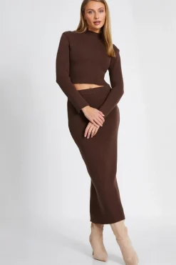 Quiz Knit Midaxi Skirt Brown