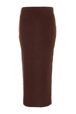 Quiz Knit Midaxi Skirt Brown