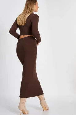 Quiz Knit Midaxi Skirt Brown