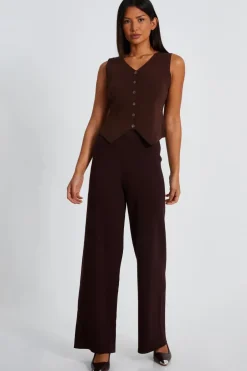 Quiz Knit Wide Leg Trousers Brown Online