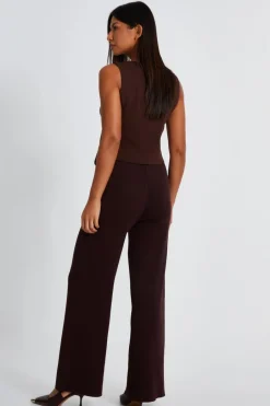 Quiz Knit Wide Leg Trousers Brown Online
