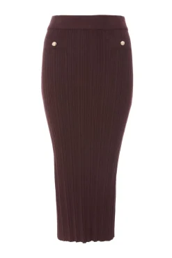 Quiz Brown Knitted Button Detail Skirt Clearance