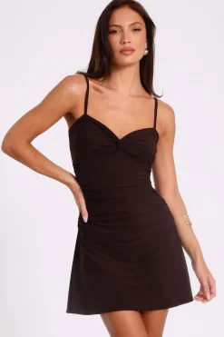 Quiz Knot Front Mini Dress Brown New