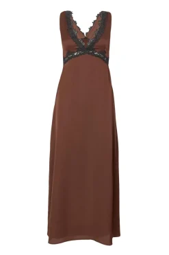 Quiz Brown Lace Trim Midaxi Dress