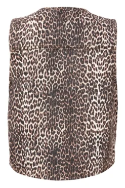Quiz Brown Leopard Print Denim Waistcoat Clearance
