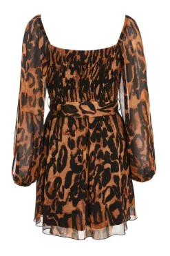 Quiz Brown Leopard Print Open Sleeve Skater Dress New