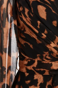 Quiz Brown Leopard Print Open Sleeve Skater Dress New