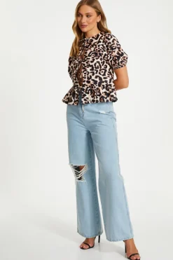 Quiz Brown Leopard Print Tie Top Best