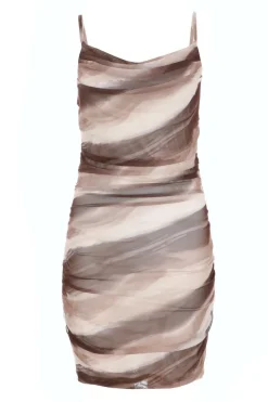 Quiz Brown Marble Print Mesh Mini Dress Online