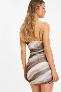 Quiz Brown Marble Print Mesh Mini Dress Online