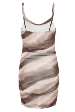 Quiz Brown Marble Print Mesh Mini Dress Online