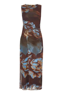 Quiz Brown Mesh Floral Midaxi Dress Hot