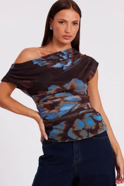 Quiz Brown Mesh Floral Top Online