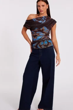 Quiz Brown Mesh Floral Top Online