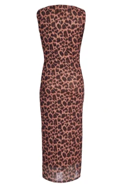 Quiz Brown Mesh Leopard Print Midi Dress