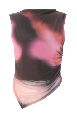 Quiz Mesh Marble Print Crop Top Brown Online