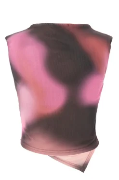 Quiz Mesh Marble Print Crop Top Brown Online