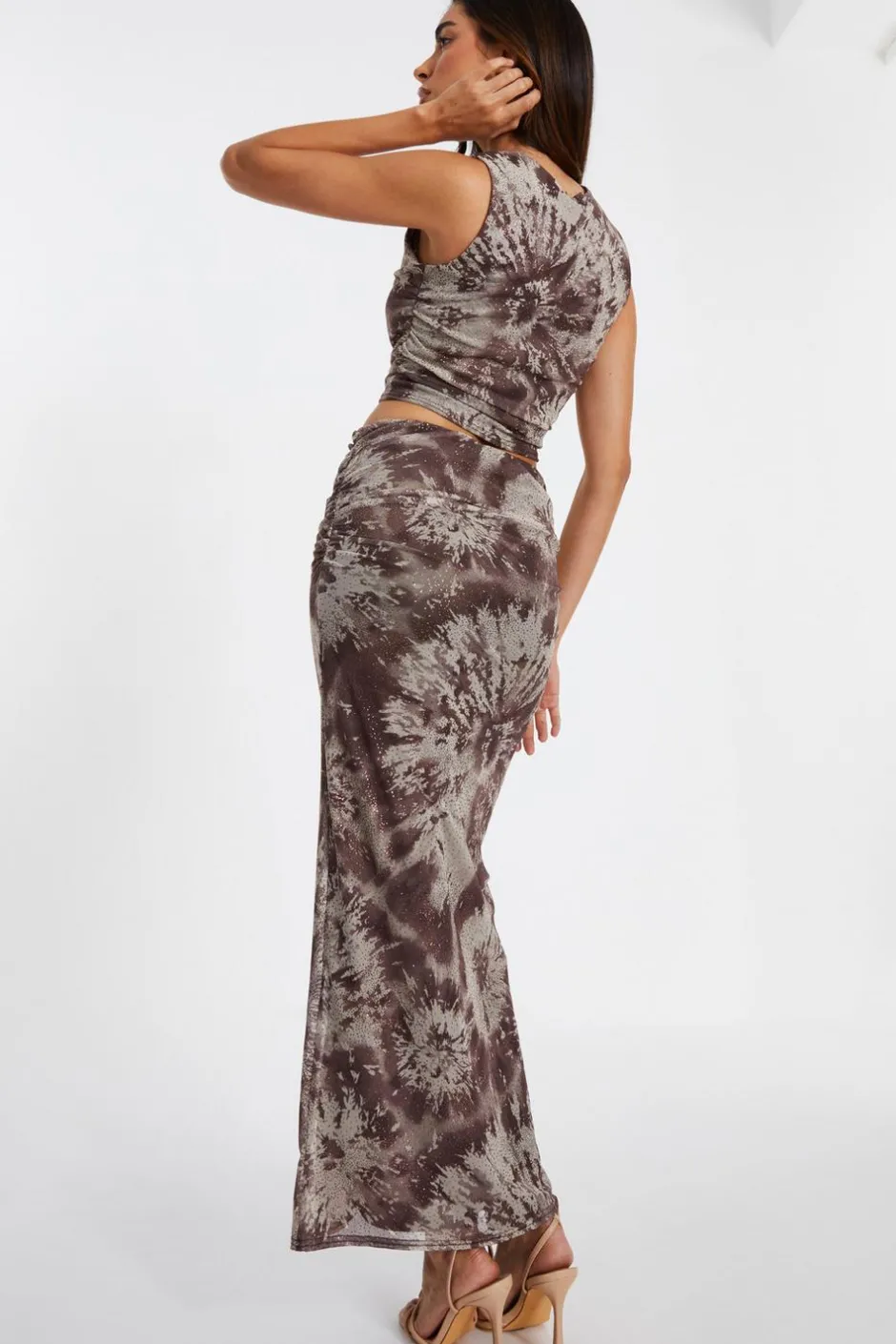 Quiz Brown Mesh Marble Print Midaxi Skirt Hot