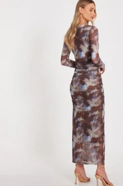 Quiz Brown Mesh Printed Midaxi Dress Best