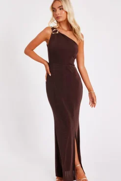 Quiz Brown One Shoulder Maxi Dress Sale