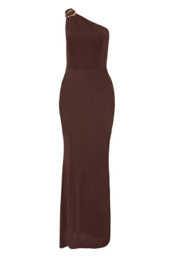Quiz Brown One Shoulder Maxi Dress Sale