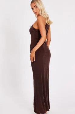 Quiz Brown One Shoulder Maxi Dress Sale