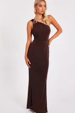 Quiz Brown One Shoulder Maxi Dress Sale
