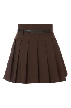 Quiz Brown Pleated Mini Skirt