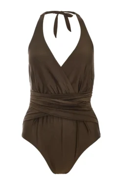 Quiz Brown Plunge Wrap Swimsuit Discount