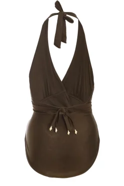 Quiz Brown Plunge Wrap Swimsuit Discount