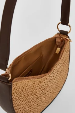 Quiz Brown Raffia Shoulder Bag Sale