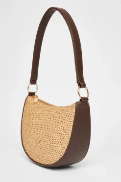 Quiz Brown Raffia Shoulder Bag Sale