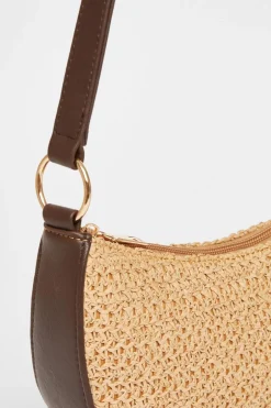 Quiz Brown Raffia Shoulder Bag Sale