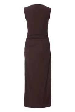 Quiz Ribbed Midaxi Dress Brown Clearance
