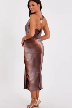 Quiz Brown Ruched Side Midi Dress Best