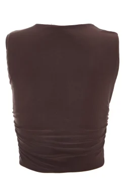 Quiz Ruched Sleeveless Crop Top Brown Online