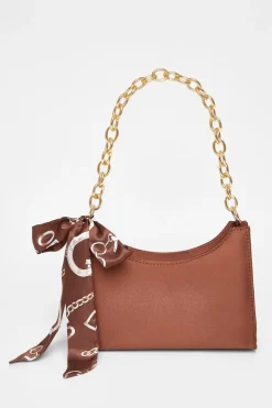 Quiz Satin Chain Shoulder Bag Brown Online
