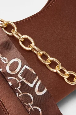 Quiz Satin Chain Shoulder Bag Brown Online