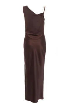 Quiz Satin Cowl Neck Midaxi Dress Brown Clearance