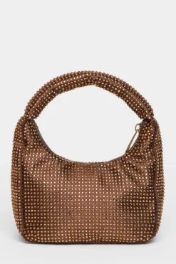 Quiz Brown Satin Diamante Bag Outlet