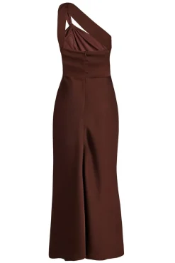 Quiz Satin One Shoulder Midaxi Dress Brown Outlet