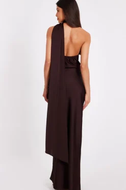 Quiz Satin Wrap Neck Maxi Dress Brown Outlet